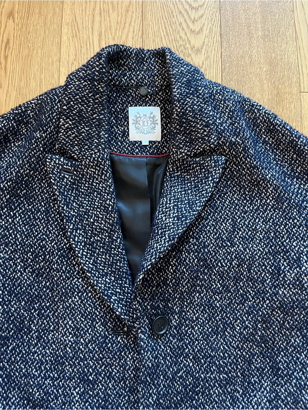 Dawn Levy Kaba Tweed Wool Blend Overcoat Womens Large Black White Cuffed Coat L